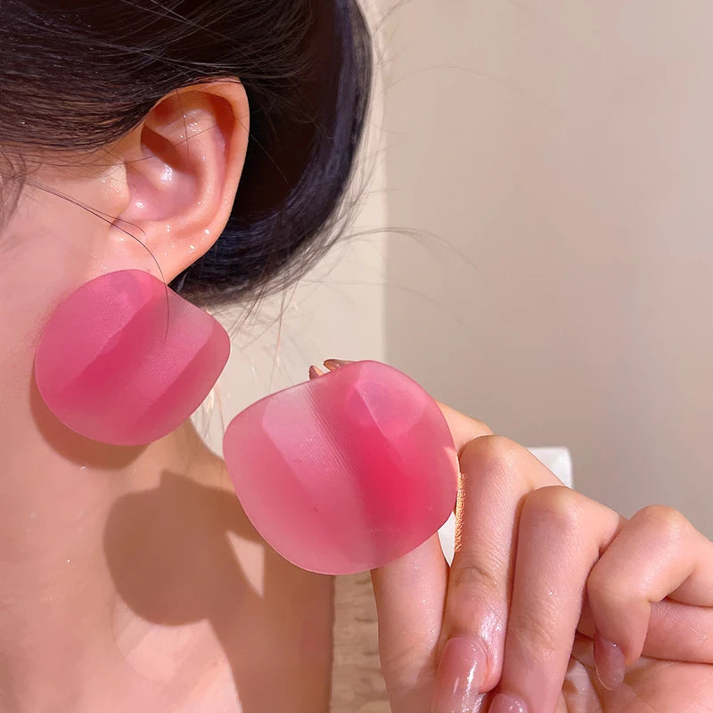 Pink Transparent Resin Large Circle Stud Earrings