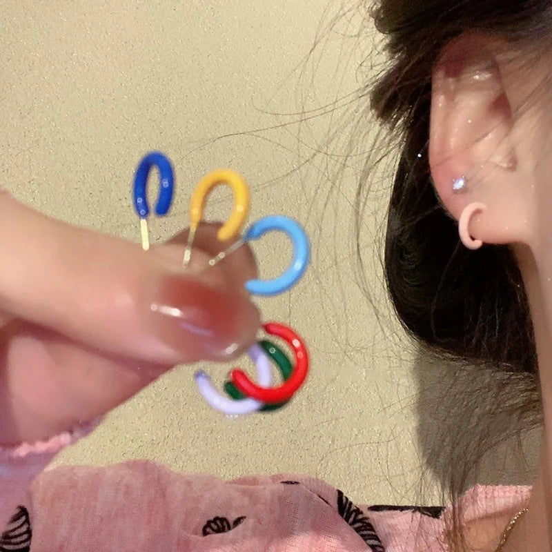 Vintage Colored Drop Glazed C-Shaped Hoop Earrings